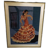 Vintage Geborduurd Schilderij Spaanse Danseres
