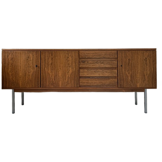 Vintage Palissander Dressoir / Sideboard Met 3 Deurtjes En 4 Lades 1