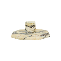 Art Deco Inktstel Bureau Set Wit Geaderd Marmer Inktpot Pennenhouder 25Cm
