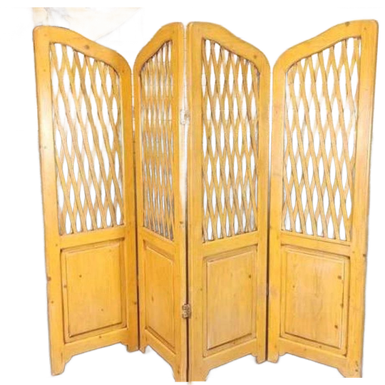 Vintage Houten / Grenenhout Kamerscherm, 4 Panel 1