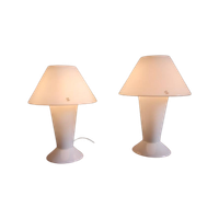 Paire De Lampes Peill & Putzler En Opaline Blanche, 1970-80