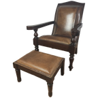 Antieke Kasteel Fauteuil/Chipperchair Inclusief Kruk thumbnail 1