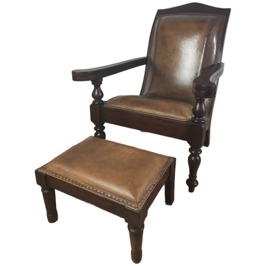 Antieke Kasteel Fauteuil/chipperchair Inclusief Kruk 1