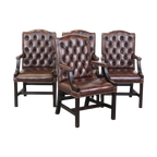 Set Van 4 Mooie En Statige, Luxe Donkerbruine Engelse Rundleren Chesterfield Eetkamer/Bijzet/Verg thumbnail 1