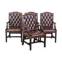 Set Van 4 Mooie En Statige, Luxe Donkerbruine Engelse Rundleren Chesterfield Eetkamer/Bijzet/Verg