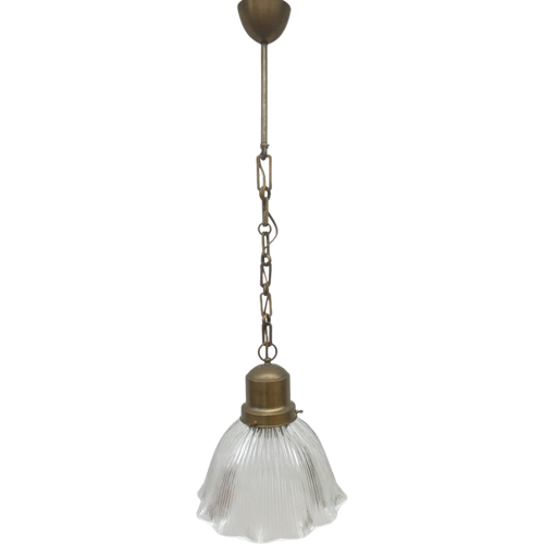 Hanglamp Bronskleurig Met Ribbel Glazen Kap (Voorraad 2, Prijs Per Stuk)