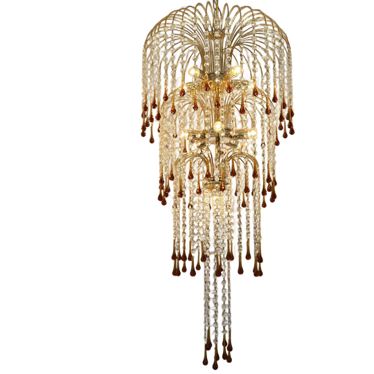 Xxxl Vintage Murano Teardrop Bruine Pegels Kroonluchter Goud Frame 1