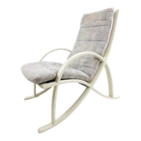 Vintage Unieke Fauteuil Wit Rattan Eighties Grijs Roze Wit