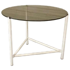 Vintage Metalen En Gerookte Glas Bijzettafel, Rond thumbnail 1