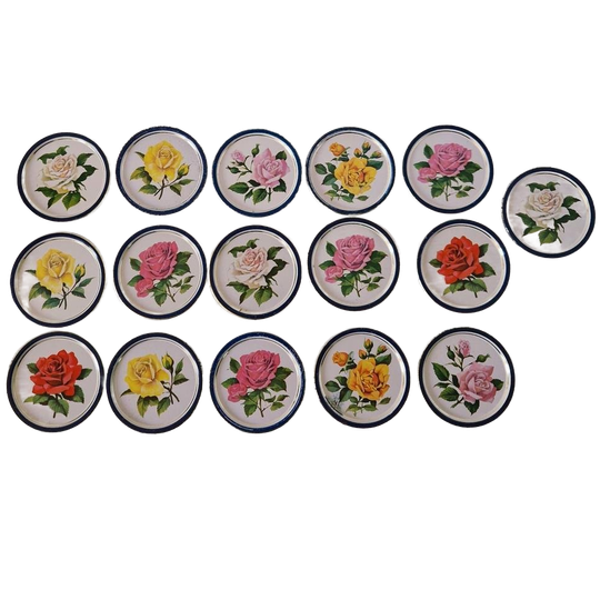 Set Van 16 Vintage Onderzetters Blikken Rozen Tomado 1