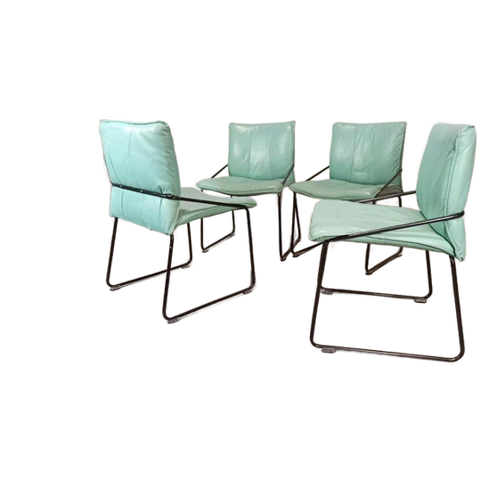 Set Van 4 Vintage Postmodern Leren Italiaans Eetkamerstoelen 1