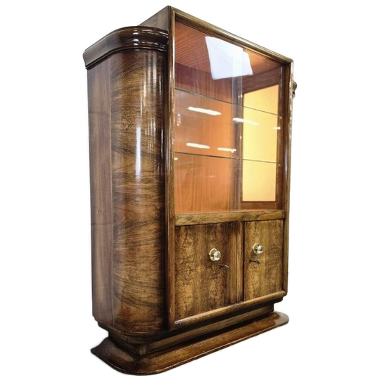 Vintage Art Deco Kast / Vitrinekast Met Ingebouwde Lampen 1