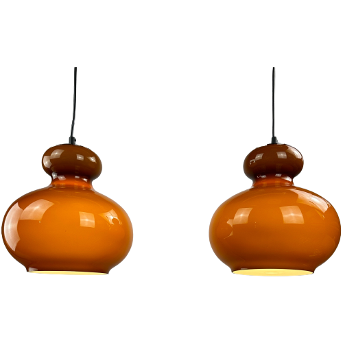 Pair Of Brown Glass Pendant Light By Peill And Putzler, 1960