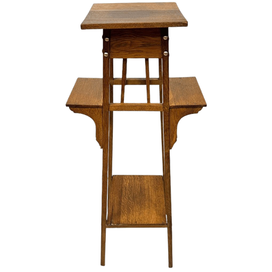 Antieke Art And Crafts Pedestal Plantentafel Met Zijverdiepingen Eiken 1890’s 1