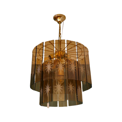 Vintage Rookglazen Platen Hanglamp Kroonluchter Plafondlamp Lamp