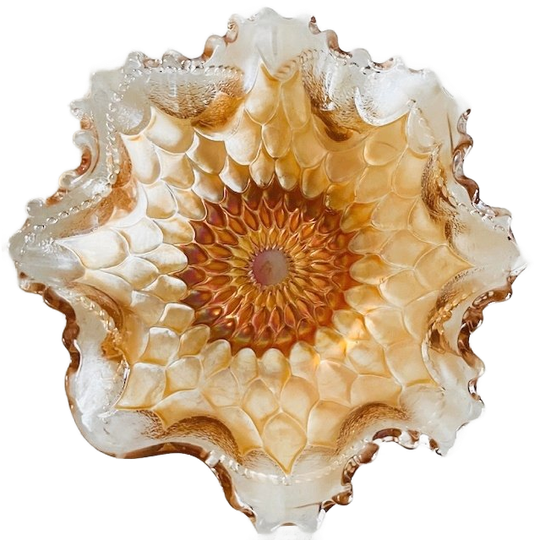 Vintage Dugan Carnival Glazen Schaaltje Goudsbloem Gecanneleerd 1960’s 1