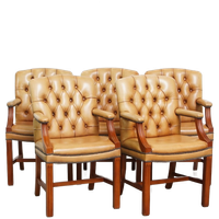 Set Van 5 Mooie En Luxe Rundleren Chesterfield Eetkamerstoelen In Een Lichte Cognac Kleur