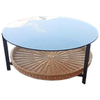 Vintage Glas En Riet Design Salontafel, Rond thumbnail 1
