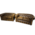 Engelse Chesterfield Bankstel 2 X 2 Zits Banken Als Nieuw Tabacco Bruin thumbnail 1