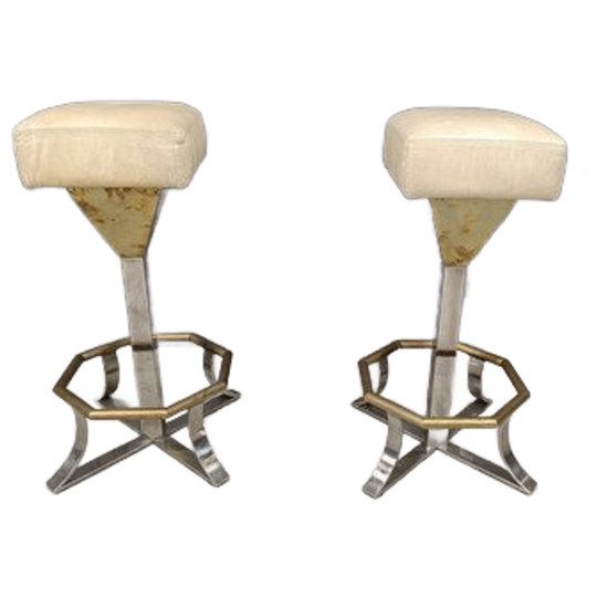 Pair Of Brass And Chrome Bar Stools, 1970s 1