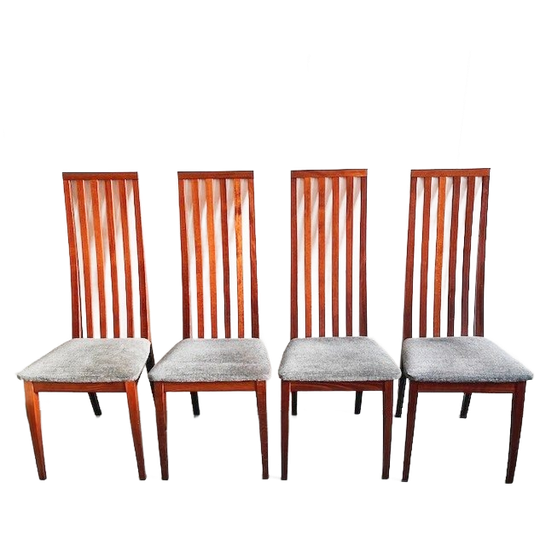 Vier Mid-century Deens Design Eetkamerstoelen Teak Grijs 1970’s 1