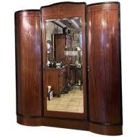 Vintage Mahonie Kledingkast, 3 Delig, Hang En Leg, Met Spiegeldeur 180 Cm Breed En 209 Cm Hoog