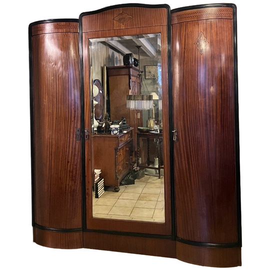 Vintage Mahonie Kledingkast, 3 Delig, Hang En Leg, Met Spiegeldeur 180 Cm Breed En 209 Cm Hoog 1