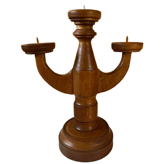Vintage Massief Eiken Driepoot Kandelaar 1