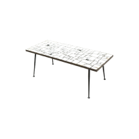 Vintage Zwart Witte Keramieke Salontafel Met Schuine Metalen Poten