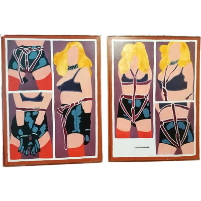 Tweeluik Schilderijen In Pop Art Stijl "P.Bakker" Uit 1975