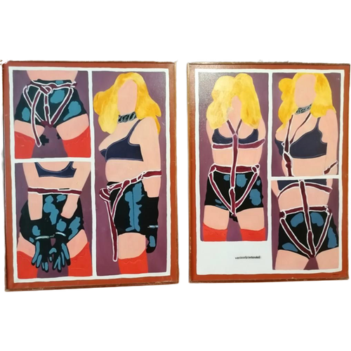 Tweeluik Schilderijen In Pop Art Stijl "P.Bakker" Uit 1975