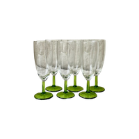 6x Vintage Champagne Glazen Met Groene Voet, Reliving