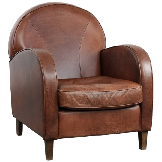 Art Deco Design Fauteuil Gemaakt Van Rundleer In Engelse Stijl Met Een Mooie Ronde Vormgeving 1