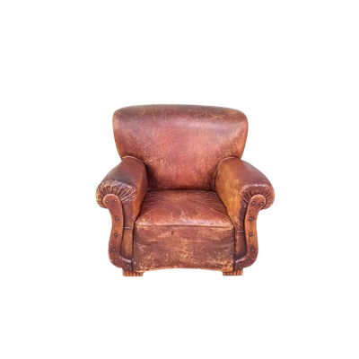 Stoere Leren Antieke Fauteuil