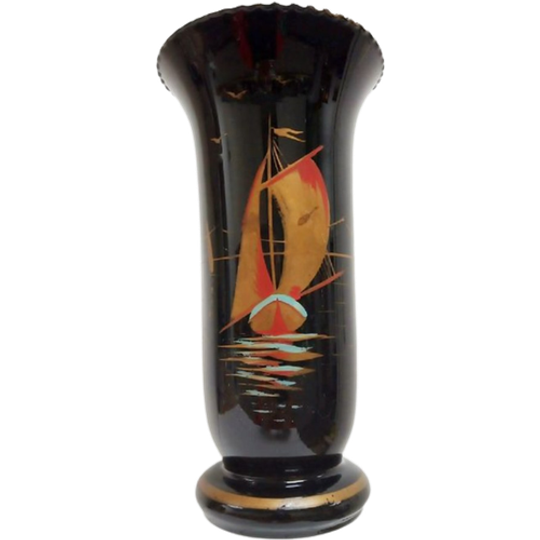 Verrerie Doyen - Vase Hyalite Au Décor De Voilier 1