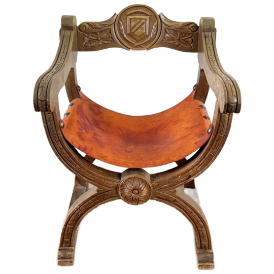 Vintage Carved Savonarola Chair 1