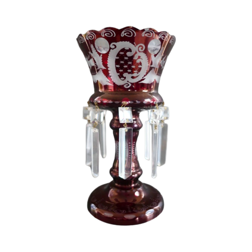 Antieke Egermann Ruby Red Mantel Luster Vaas Kristal