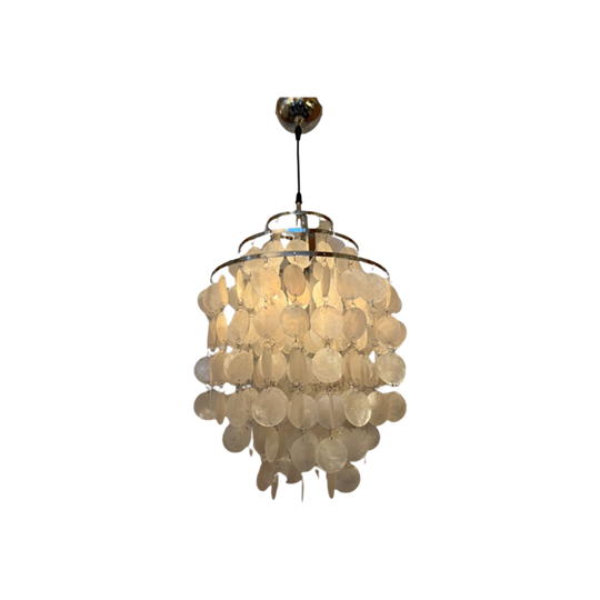 Vintage Capiz Schelpen Hanglamp Parelmoer Schelp Chrome Frame 1