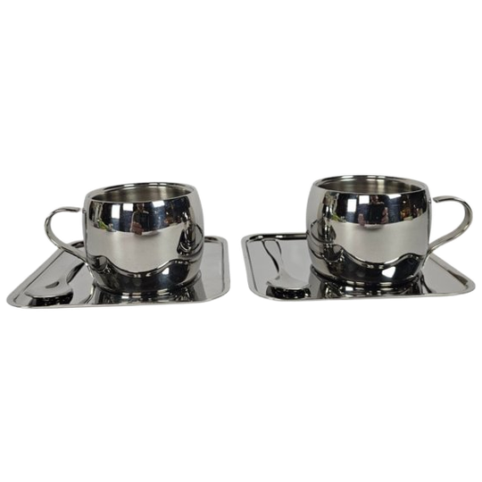 Tramontina - 2 X Espresso Set - Dubbelwandige Kop - Staal - Brazilië - 1980's 1