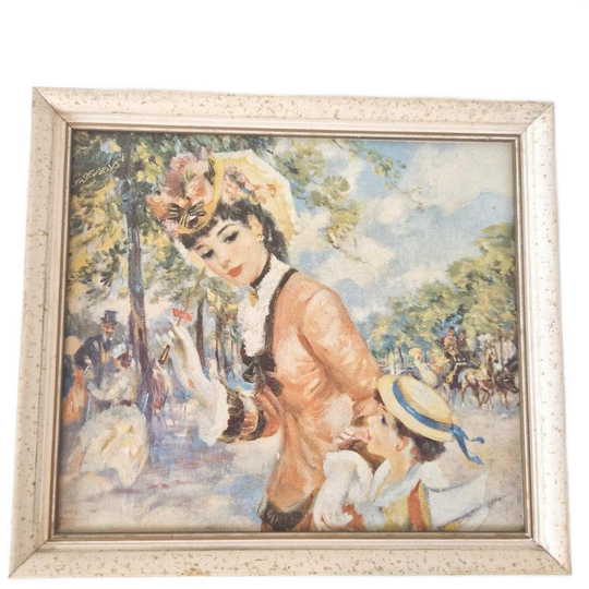 Vintage Prent Op Karton In Houten Lijst Franse Prent 1