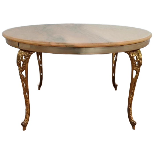 Vintage Regency Ronde Salontafel Koffietafel Marmer Blad En Messing Onderstel 05 1