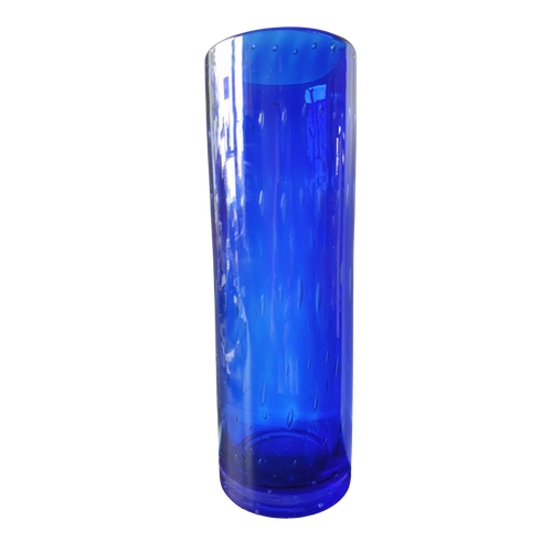 Vintage Kobalt Blauwe Stretched Bubbles Cilinder Vaas