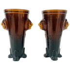 Mid-century Leeuwenvazen Set In Amber Oker Glas 1970’s thumbnail 1