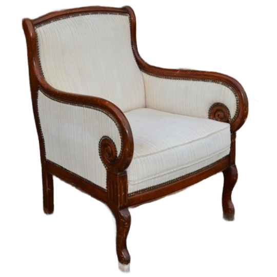 19e-eeuwse Mahoniehouten Fauteuil – Klassieke Stoel Met Damast Bekleding 1