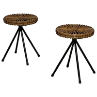 Retro Kruk 2X Rotan Krukjes Rattan Stool Krukken Prijs P/St