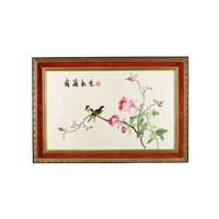 Ingelijst Fijn Chinees Borduurwerk Op Zijde Vogels Op Tak 69X47Cm
