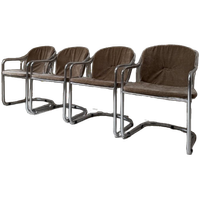 Vier Vintage Chromen Slede Eetkamerstoelen