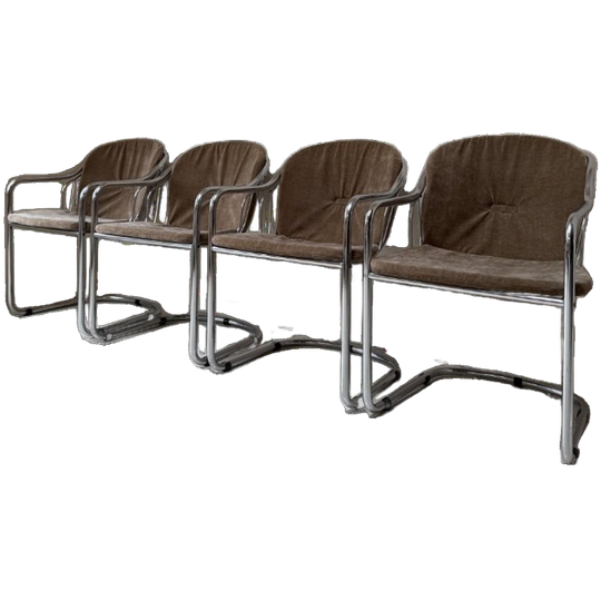 Vier Vintage Chromen Slede Eetkamerstoelen 1