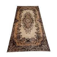 Bruin En Roze Vintage Yuruk Vloerkleed 112 X 207 Cm, 1970'S