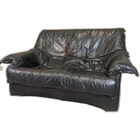 Vintage Zwart Leren Design Bankstel 2 Zitsbank
